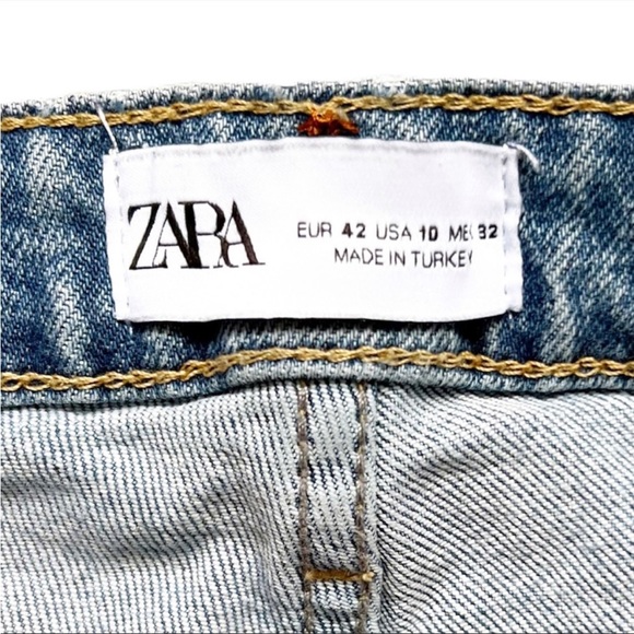 ZARA High Rise Raw Hem Fringe Ankle Factory Distressed Boyfriend Jeans S… - Picture 6 of 9